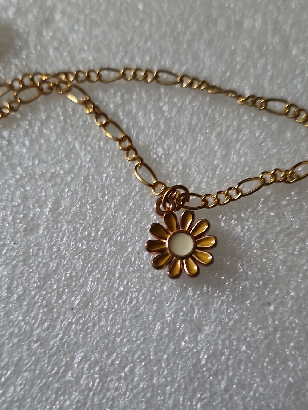 Hand Crafted Gold Chain Bracelet / Anklet with Yellow Daisy Charm